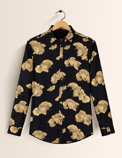 Black Golden Flora Men's Full Sleeves Shirt - XPST