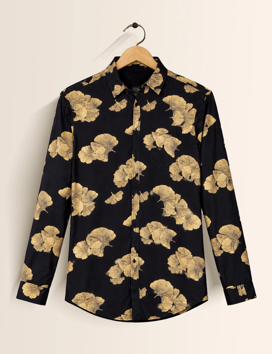 Black Golden Flora Men's Exclusive Stylish Full Sleeves Shirt - XPST