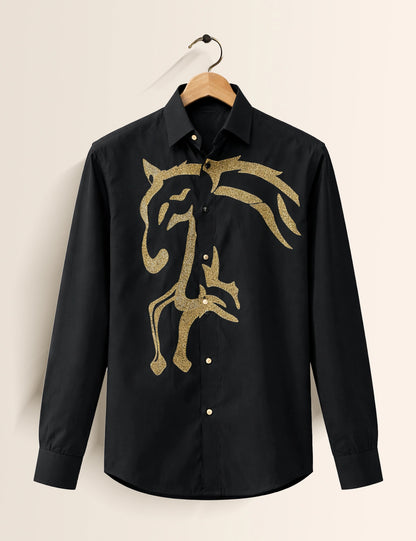 Black Golden Horse Men's Full Sleeves Shirt - XPST