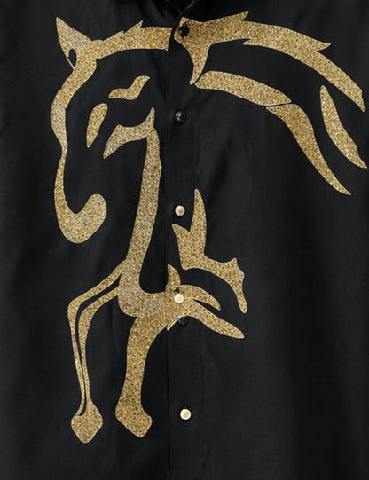Black Golden Horse Men's Full Sleeves Shirt - XPST