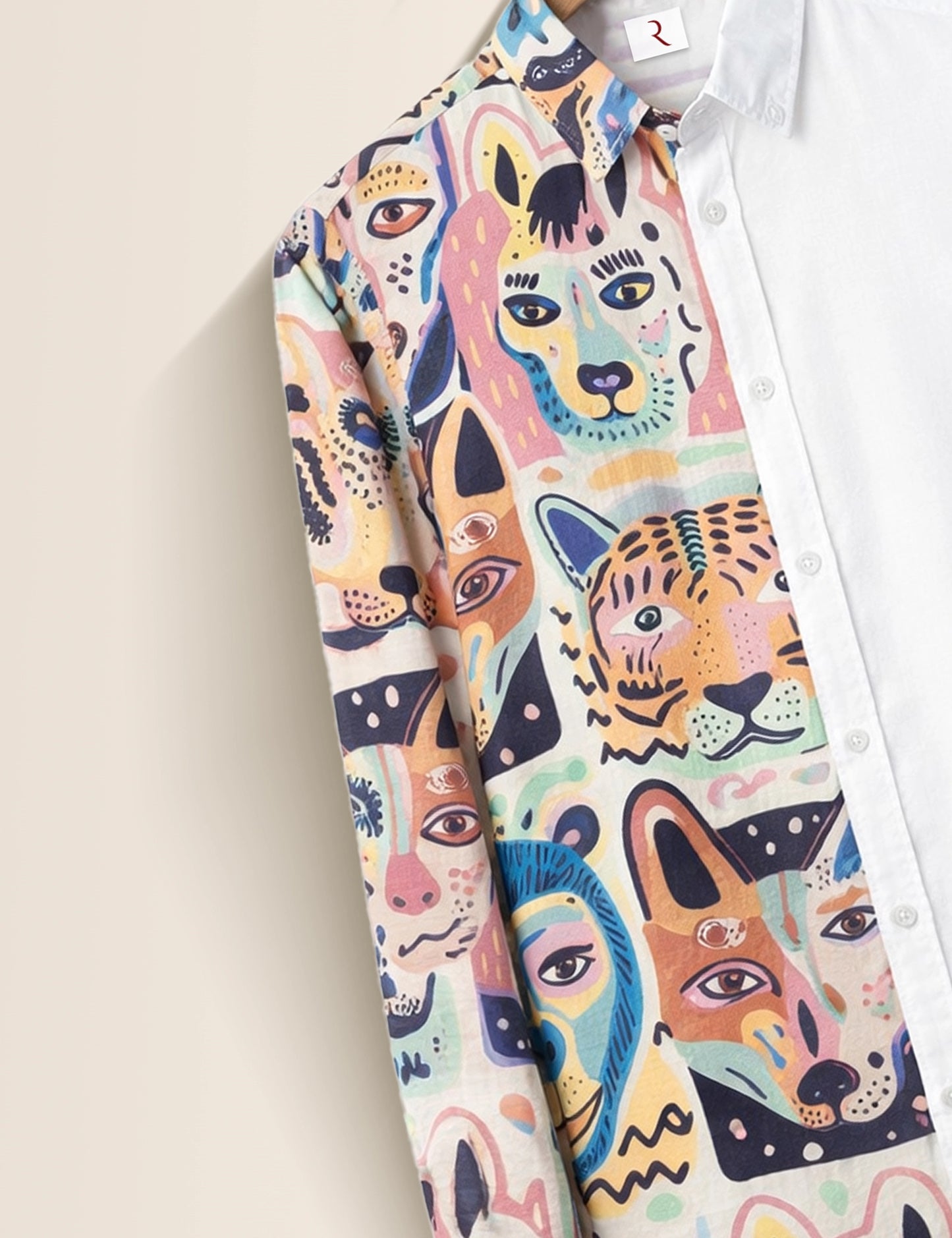 Half Animal Printed Mens Exclusive Stylish Full Sleeves Shirt - XPST