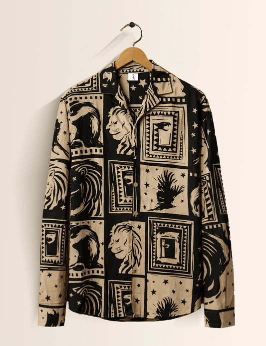 Lion Mandala Printed Mens Exclusive Stylish Full Sleeves Shirt - XPST