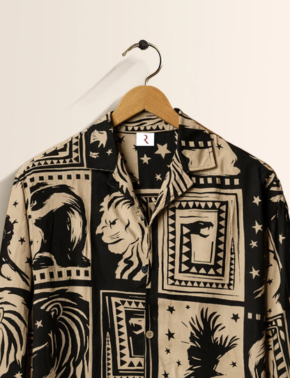 Lion Mandala Printed Mens Full Sleeves Shirt - XPST
