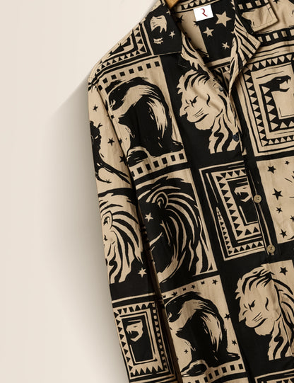 Lion Mandala Printed Mens Full Sleeves Shirt - XPST