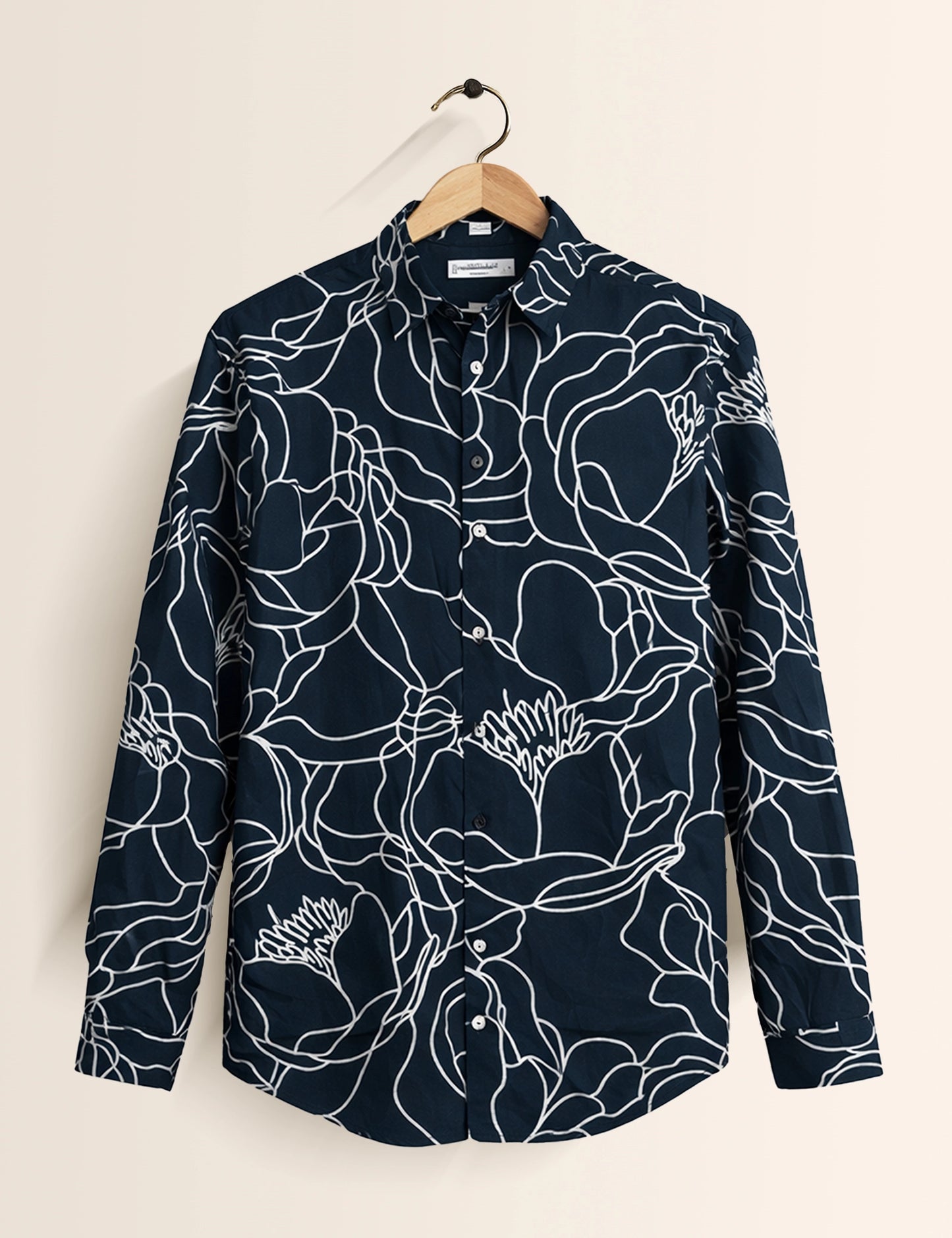Navy Blue  Midnight Bloom Men's Exclusive Stylish Full Sleeves Shirt - XPST