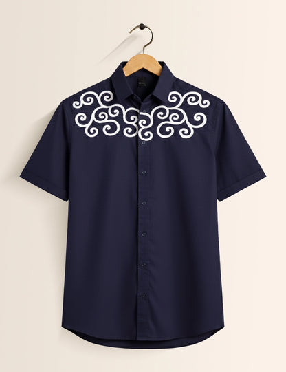 Navy Circular Men's Half Sleeves Shirt - XPST