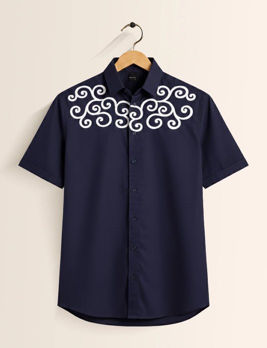 Navy Circular Men's Exclusive Stylish Half Sleeves Shirt - XPST