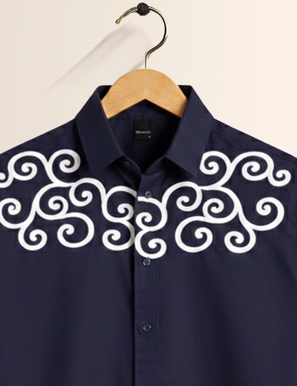 Navy Circular Men's Half Sleeves Shirt - XPST