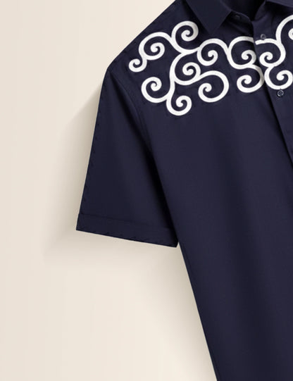 Navy Circular Men's Half Sleeves Shirt - XPST