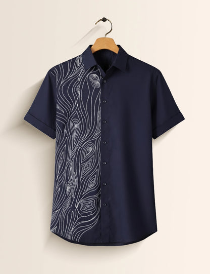 Navy Embroidery Men's Half Sleeves Shirt - XPST