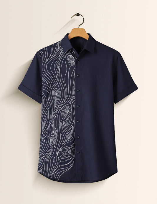 Navy Embroidery Men's Exclusive Stylish Half Sleeves Shirt - XPST