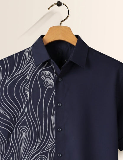 Navy Embroidery Men's Half Sleeves Shirt - XPST