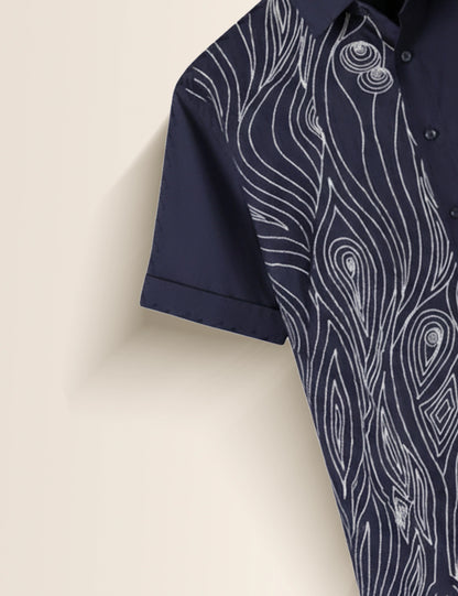 Navy Embroidery Men's Half Sleeves Shirt - XPST