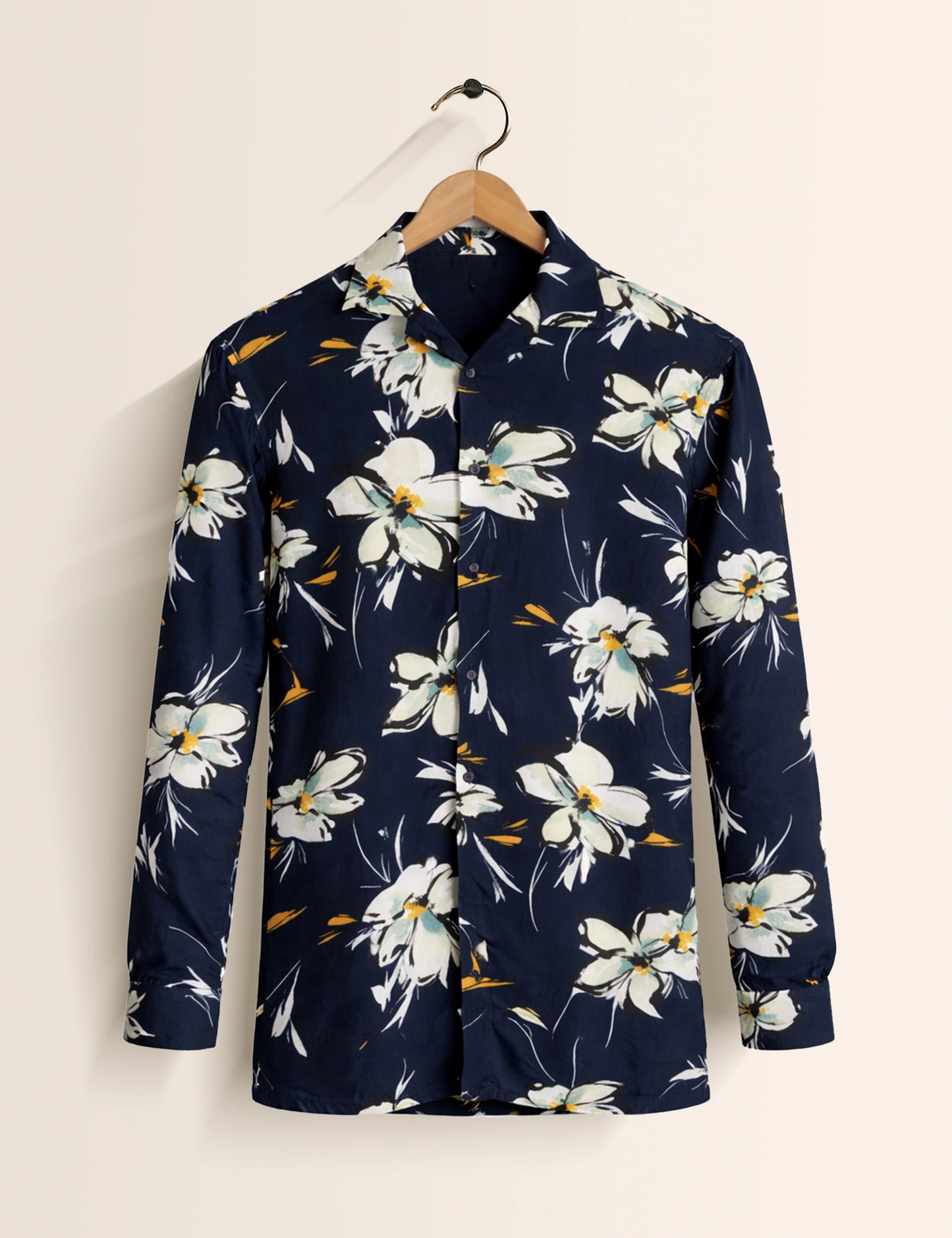 Navy Blue Flora Men's Exclusive Stylish Full Sleeves Shirt - XPST