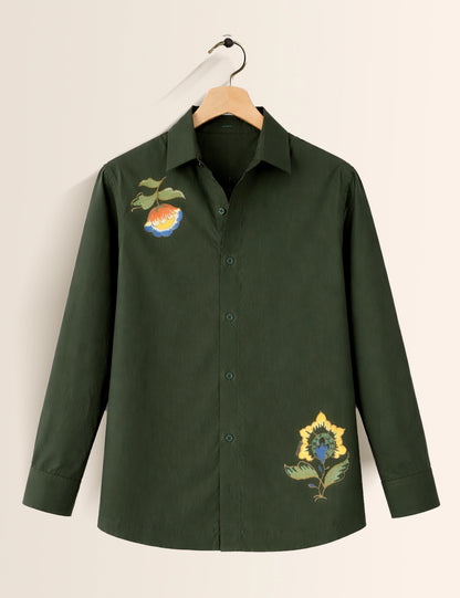 Olive Floral Men's Full Sleeves Shirt - XPST