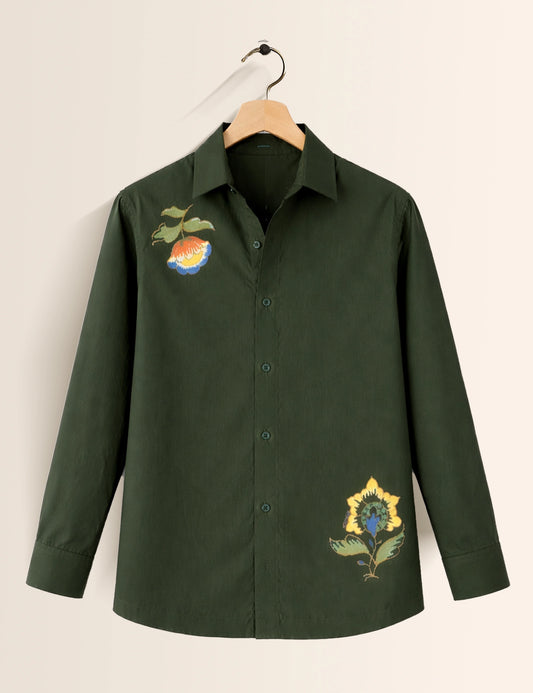 Olive Floral Men's Exclusive Stylish Full Sleeves Shirt - XPST