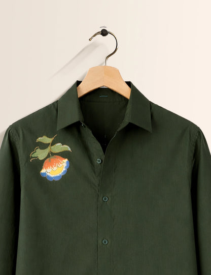 Olive Floral Men's Full Sleeves Shirt - XPST