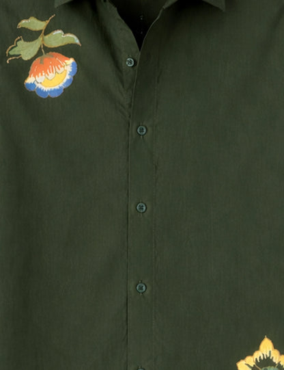 Olive Floral Men's Full Sleeves Shirt - XPST