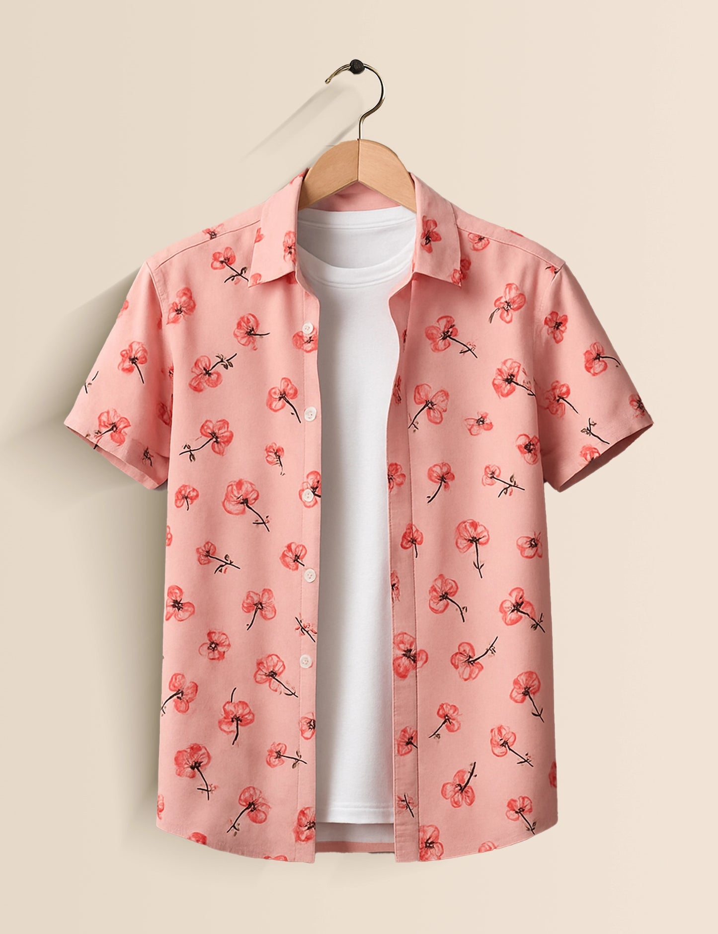 Pink Floral Men's Exclusive Stylish Half Sleeves Shirt - XPST