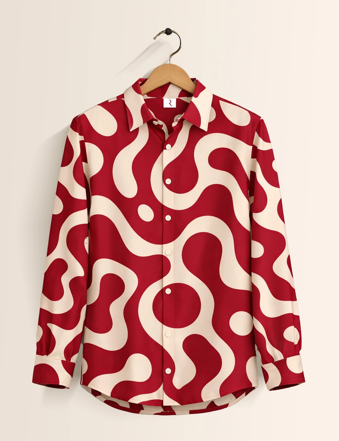 Red Wave Printed Mens Exclusive Stylish Full Sleeves Shirt - XPST