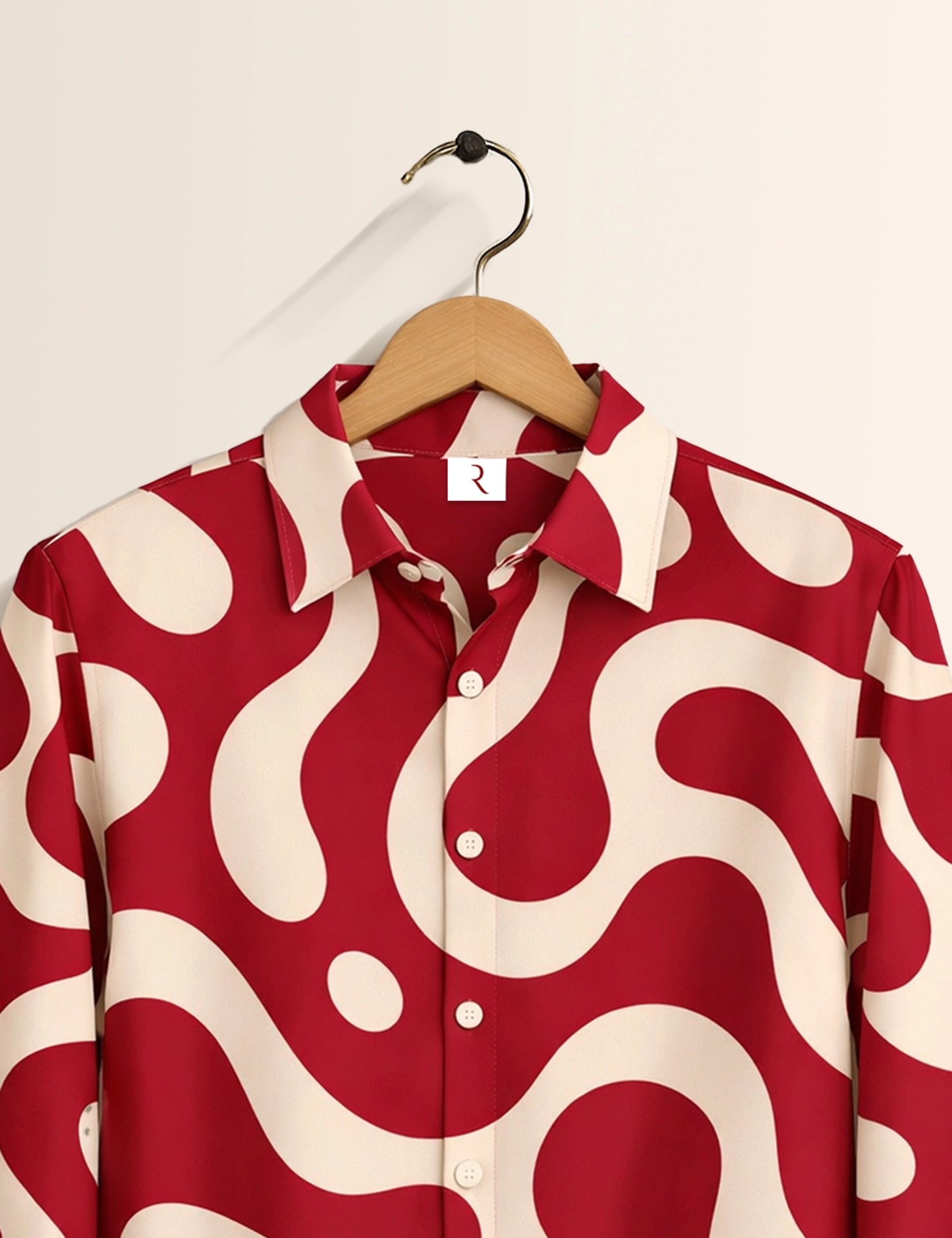 Red Wave Printed Mens Exclusive Stylish Full Sleeves Shirt - XPST