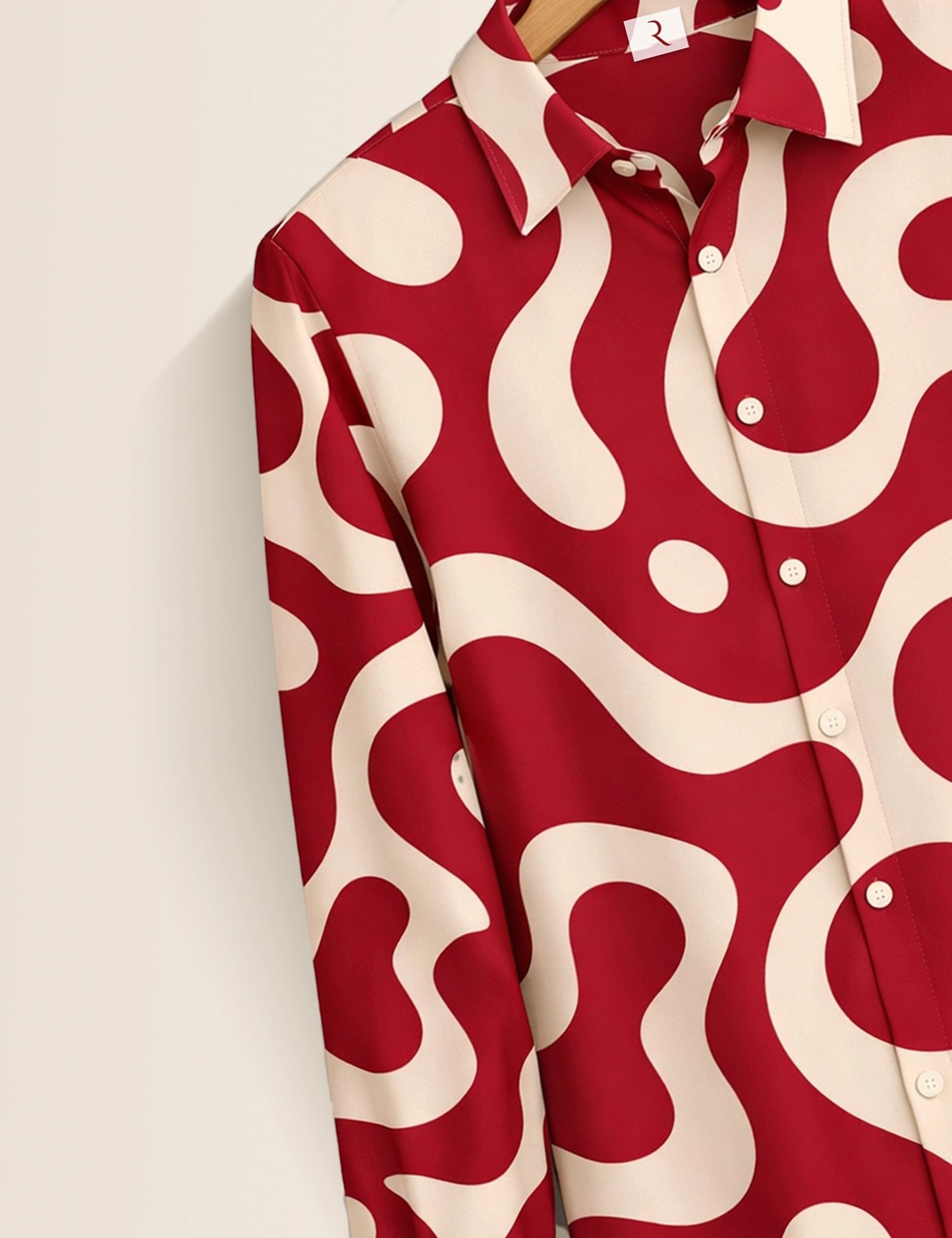 Red Wave Printed Mens Exclusive Stylish Full Sleeves Shirt - XPST