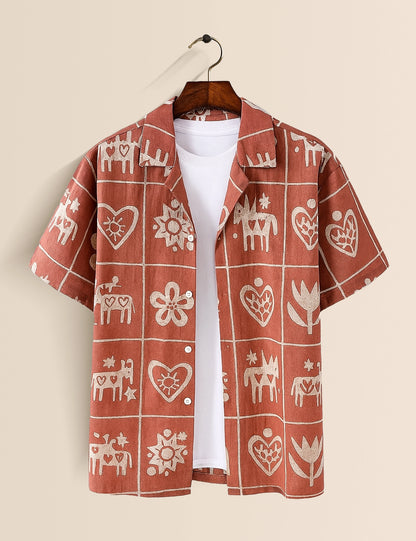 Tribal Pattern Men's Half Sleeves Shirt - XPST