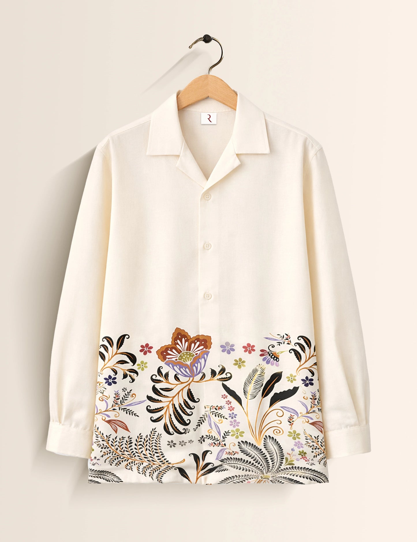 White Flower Printed Mens Exclusive Stylish Full Sleeves Shirt - XPST