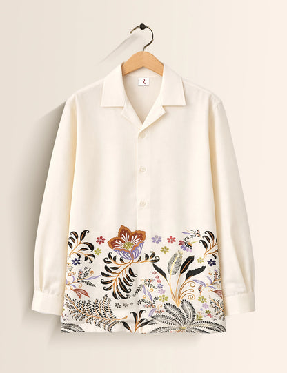 White Flower Printed Mens Full Sleeves Shirt - XPST