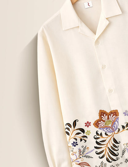 White Flower Printed Mens Full Sleeves Shirt - XPST