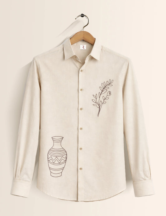 White Pot Printed Mens Exclusive Stylish Full Sleeves Shirt - XPST