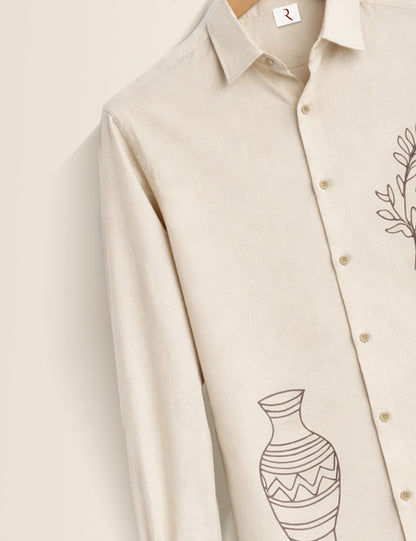 White Pot Printed Mens Full Sleeves Shirt - XPST