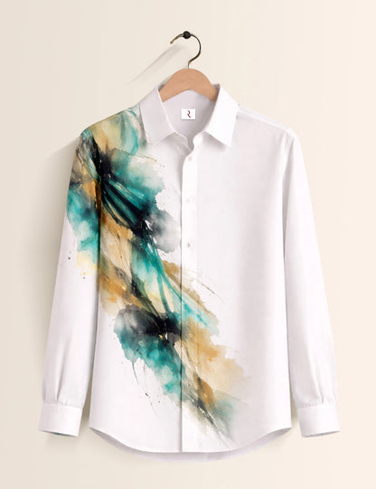 White Splash Printed Mens Full Sleeves Shirt - XPST