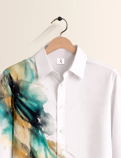 White Splash Printed Mens Full Sleeves Shirt - XPST