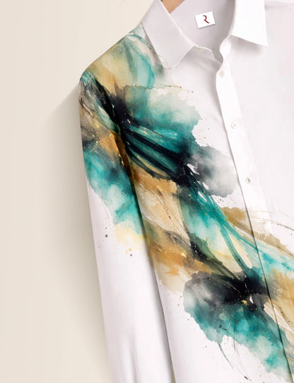 White Splash Printed Mens Full Sleeves Shirt - XPST