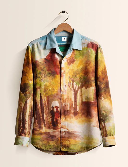 Yellow Drawing Printed Mens Exclusive Stylish Full Sleeves Shirt - XPST