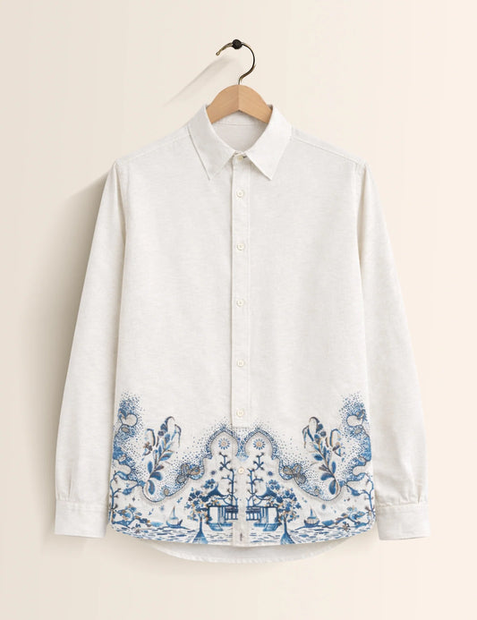 White Bottom Petals Premium Full Sleeves Mens Shirt